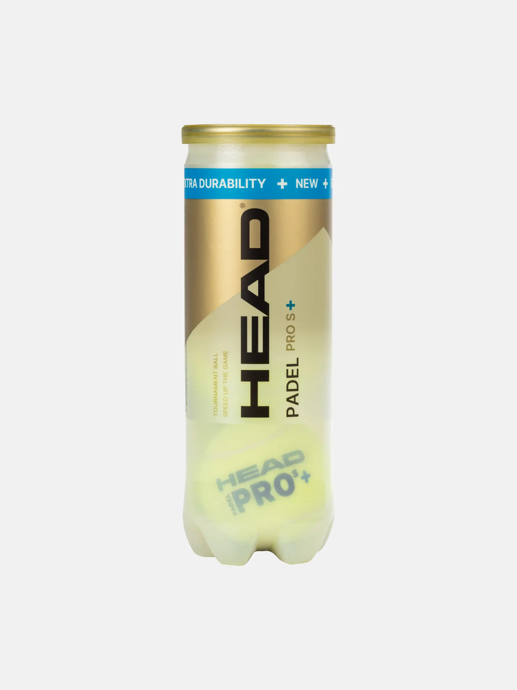 HEAD Padel Pro S+ 3 Pack — high-bounce. Premium felt, natural rubber core, pressurised can. Tournament and match play
