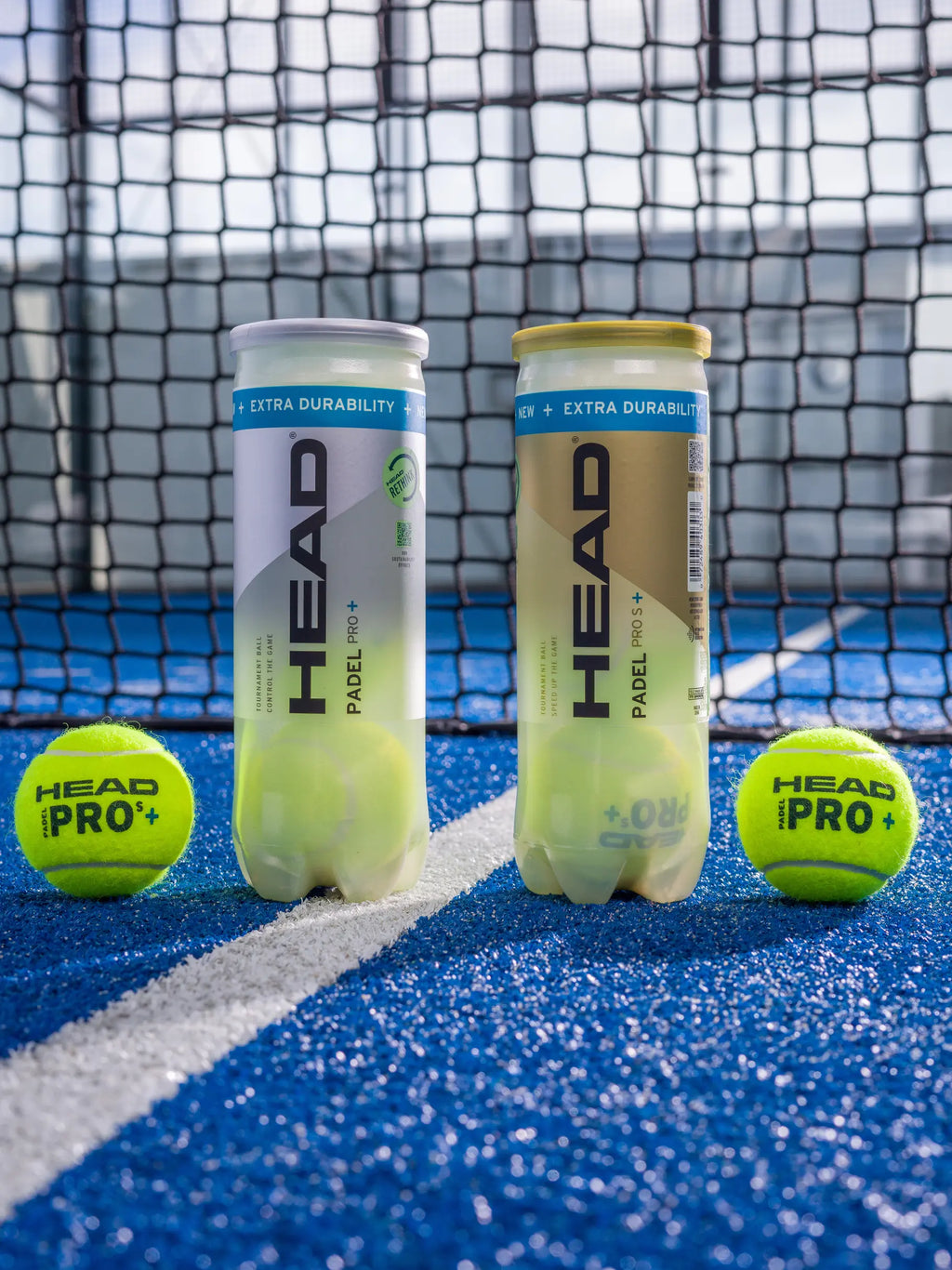HEAD Padel Pro S+ 3 Pack — high-bounce. Premium felt, natural rubber core, pressurised can. Tournament and match play