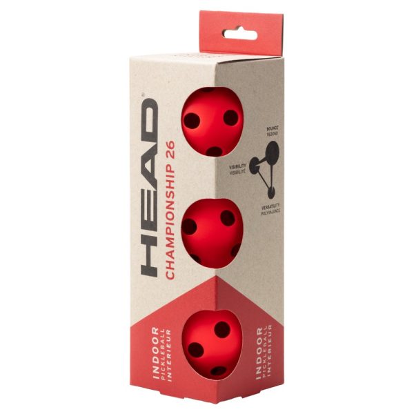 HEAD Championship 26 Indoor 3pcs Pickleballs — USAPA-approved indoor. 26-hole pattern, durable build, 3-pack. Indoor club play