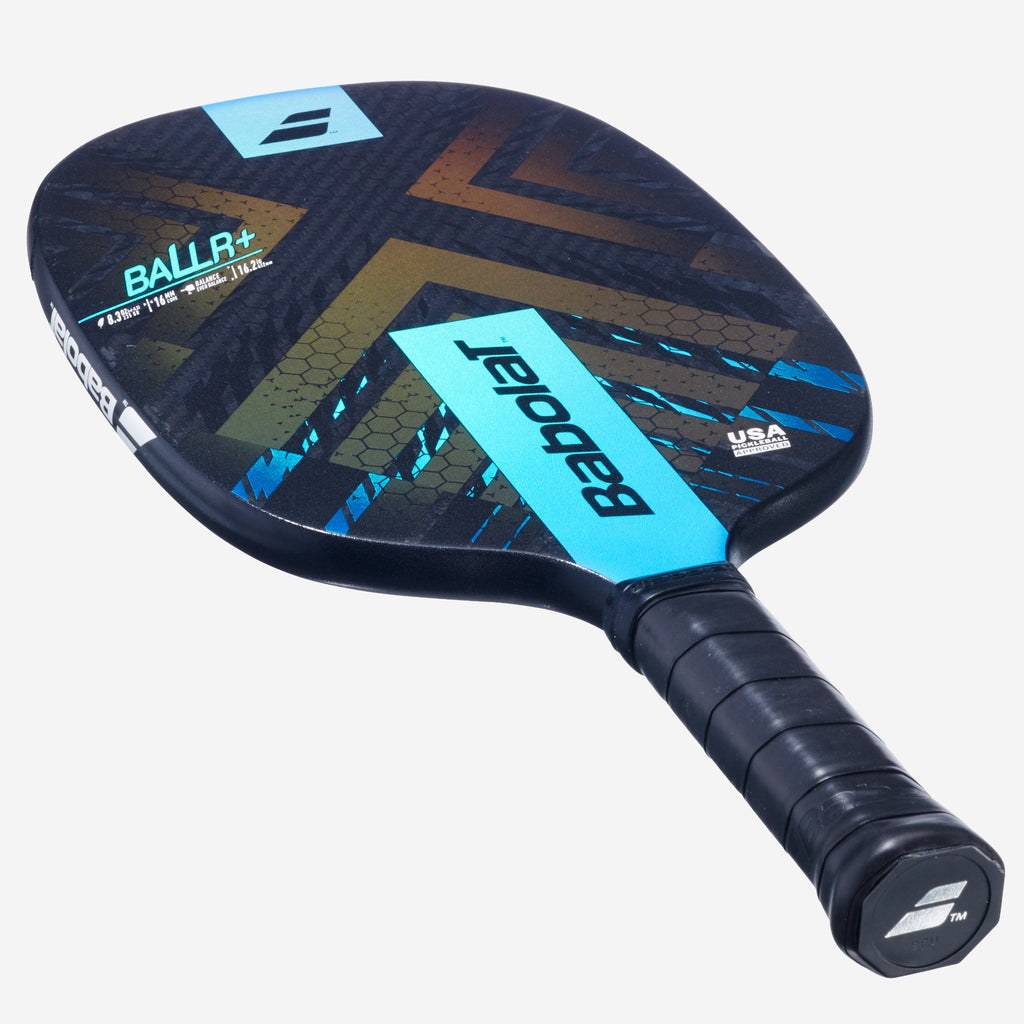 Babolat BALLR+ pickleball paddle — all-round. RPM Max Grit carbon surface, 16mm core, 5.5" handle for two-handed backhand