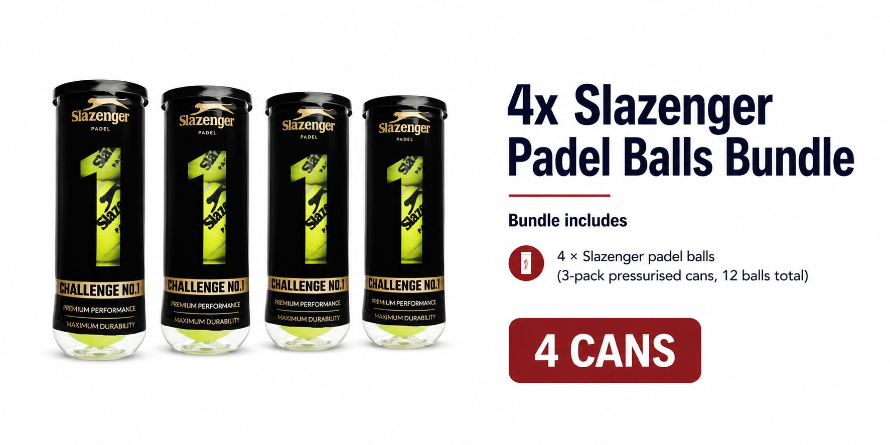 4× Slazenger Padel Balls Bundle