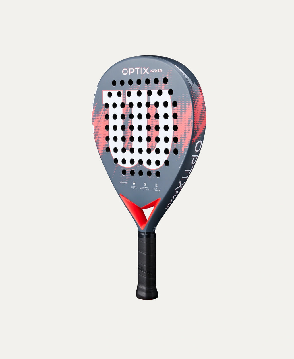 Wilson Optix V2 Power padel racket — easy-handling teardrop. Large sweet spot, fibreglass face, foam-EVA core. Beginner to intermediate