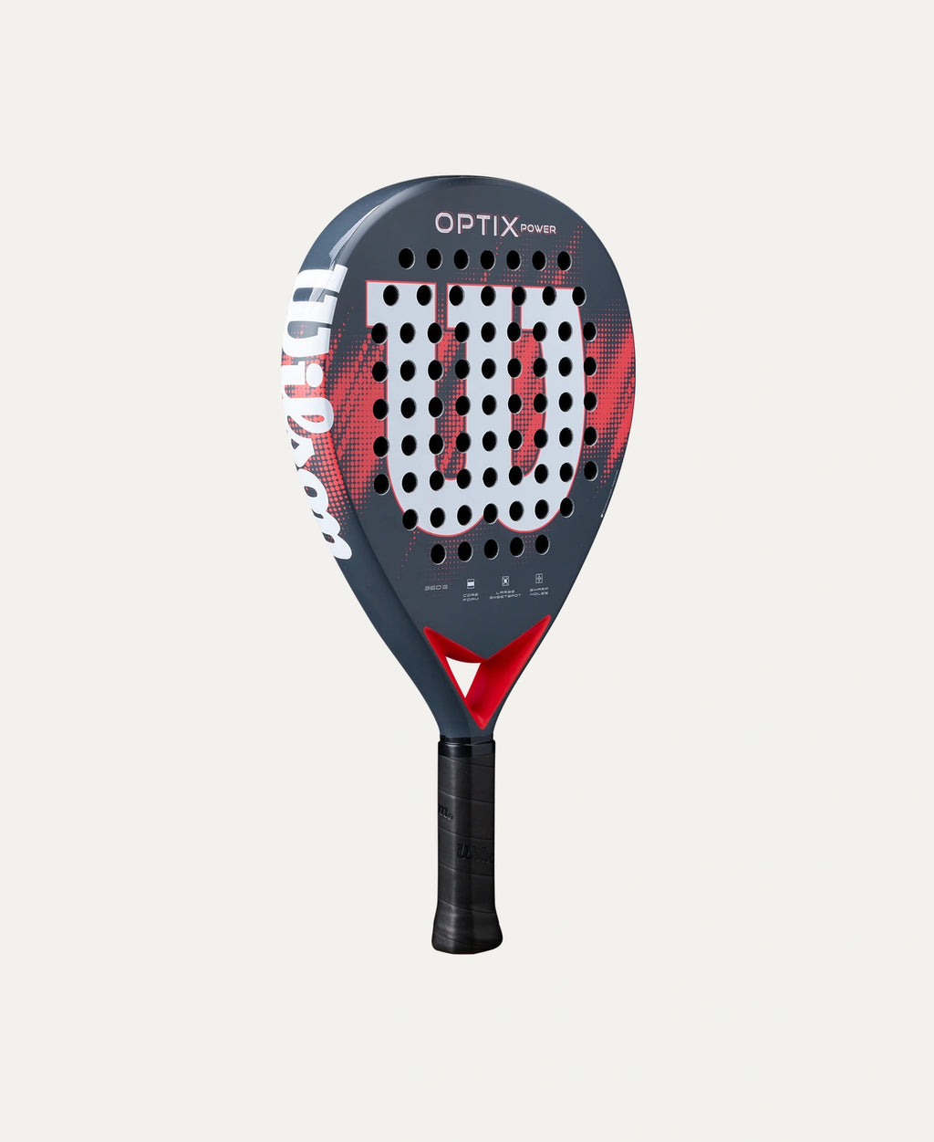 Wilson Optix V2 Power padel racket — easy-handling teardrop. Large sweet spot, fibreglass face, foam-EVA core. Beginner to intermediate