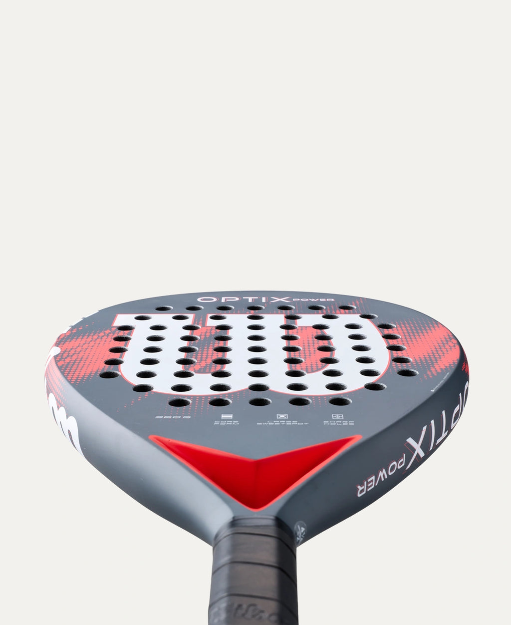 Wilson Optix V2 Power padel racket — easy-handling teardrop. Large sweet spot, fibreglass face, foam-EVA core. Beginner to intermediate