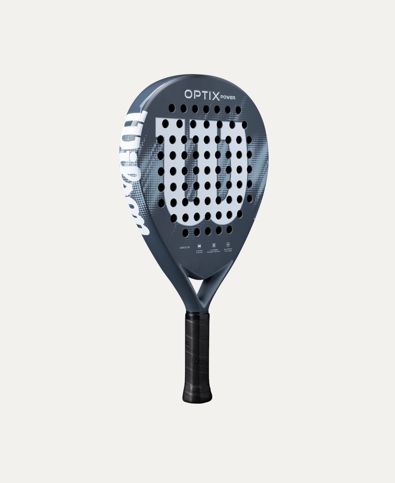 Wilson Optix V2 Power padel racket — easy-handling teardrop. Large sweet spot, fibreglass face, foam-EVA core. Beginner to intermediate
