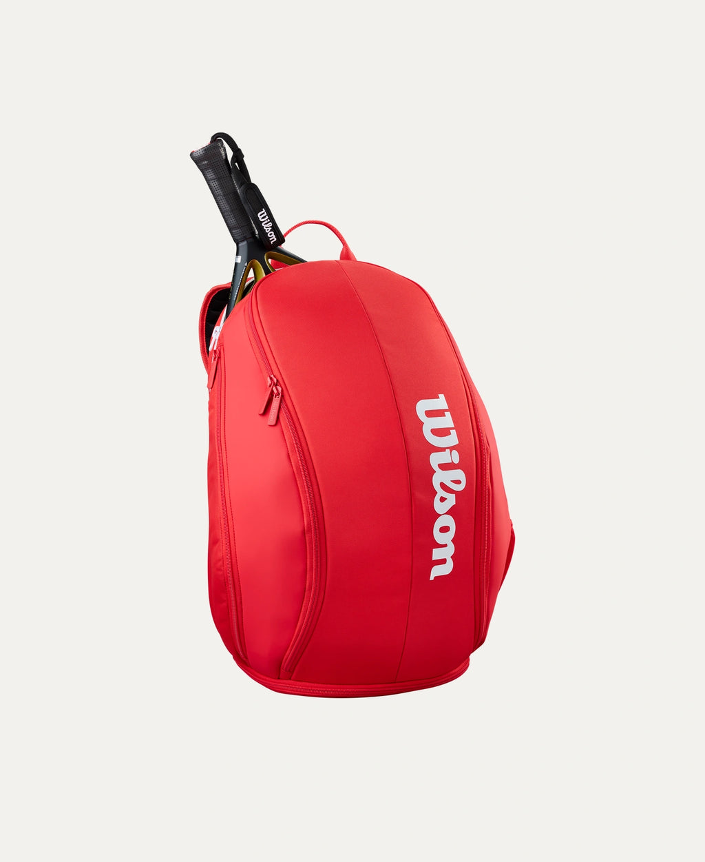 Wilson Super Tour Red padel backpack — compact padel backpack. Fits 2 rackets, Thermoguard pocket, ventilated shoe compartment, laptop sleeve