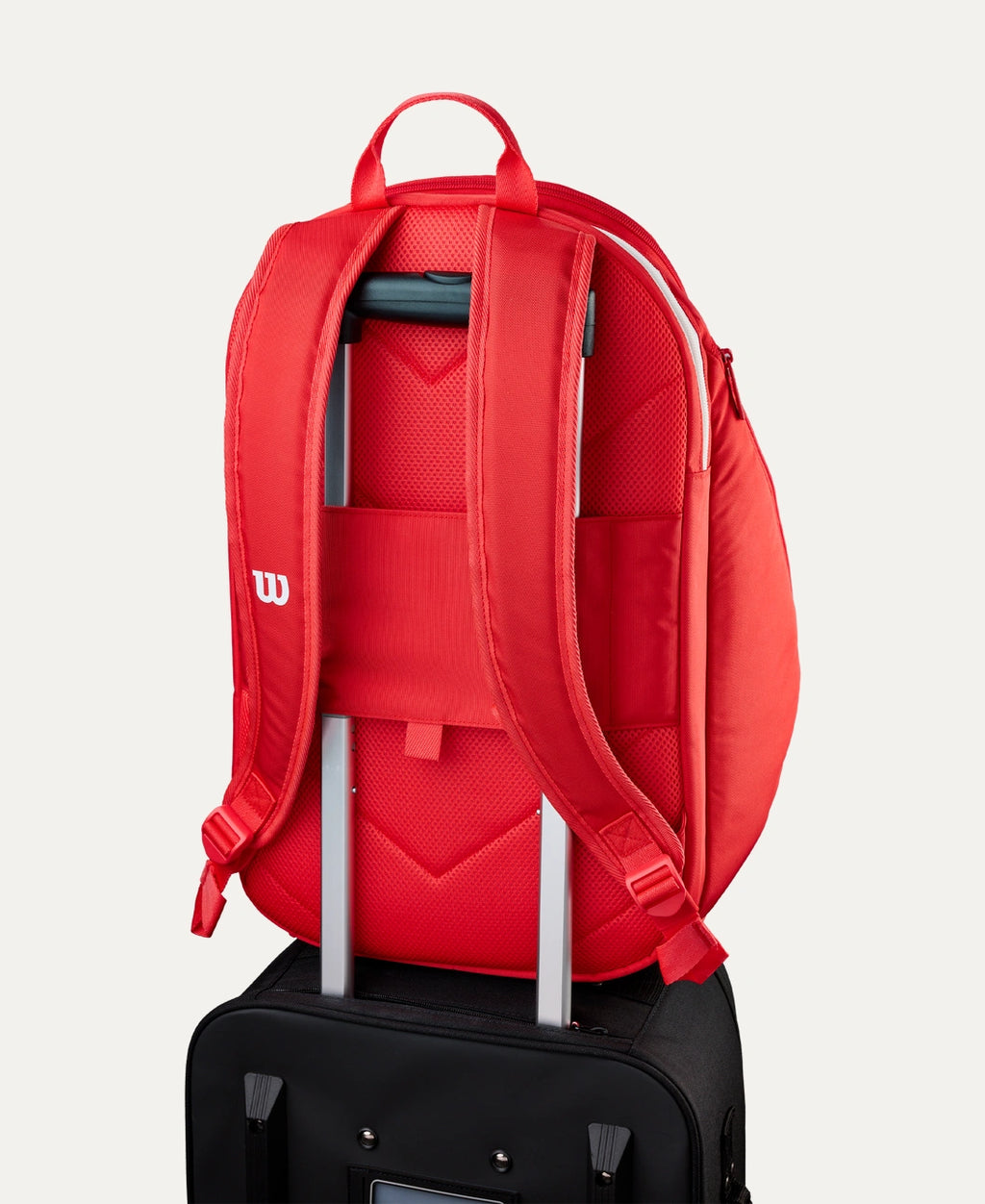 Wilson Super Tour Red padel backpack — compact padel backpack. Fits 2 rackets, Thermoguard pocket, ventilated shoe compartment, laptop sleeve