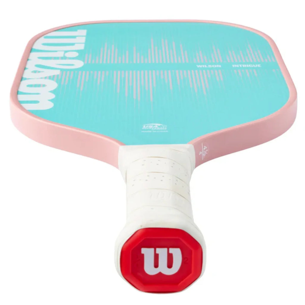 Wilson Intrigue pickleball paddle — beginner-friendly. Polypropylene honeycomb core, fibreglass face, forgiving sweet spot
