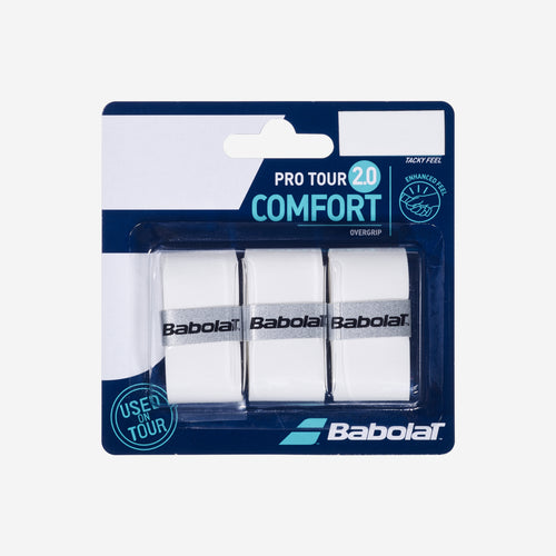 Babolat Pro Tour 2.0 overgrip (3 Pack) — cushioned thicker. Soft feel, shock-absorbing, 3 grips per pack. Padel and pickleball