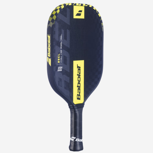 Babolat RBEL pickleball paddle — widebody control. RPM Grit texture, 16mm core, soft feel. Placement-focused