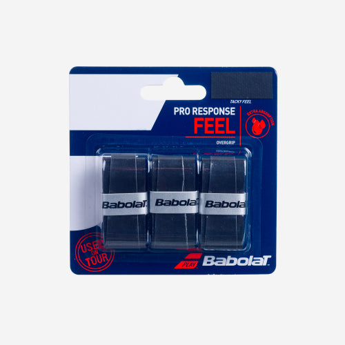 Babolat Pro Response overgrip (3 Pack) — thin tacky. 0.45mm profile, high sweat absorption, 3 grips per pack. Padel and pickleball